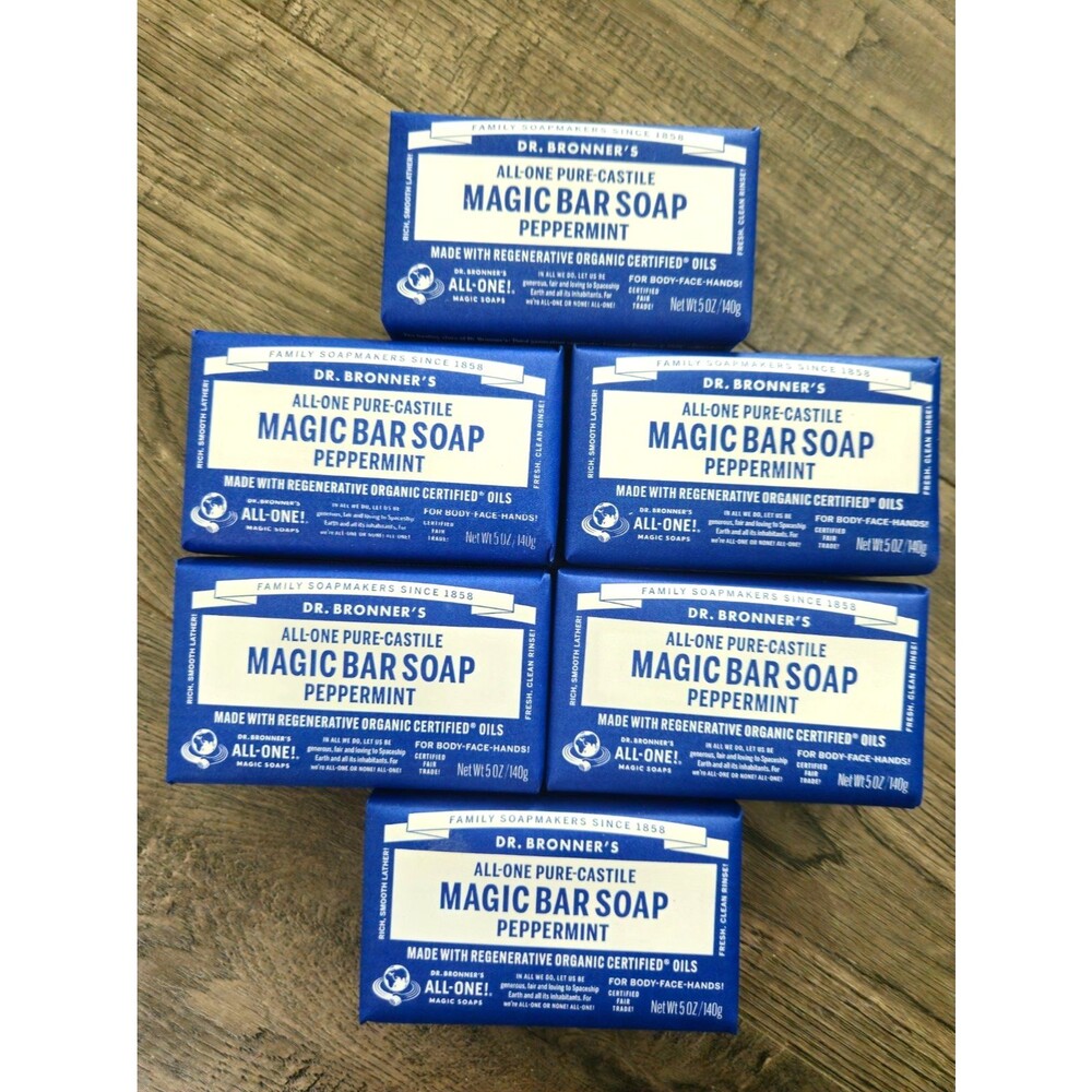 Dr. Bronner’s Castile Peppermint Magic Bar Soap 5 oz Lot of  6 Bars - NEW/SEALED